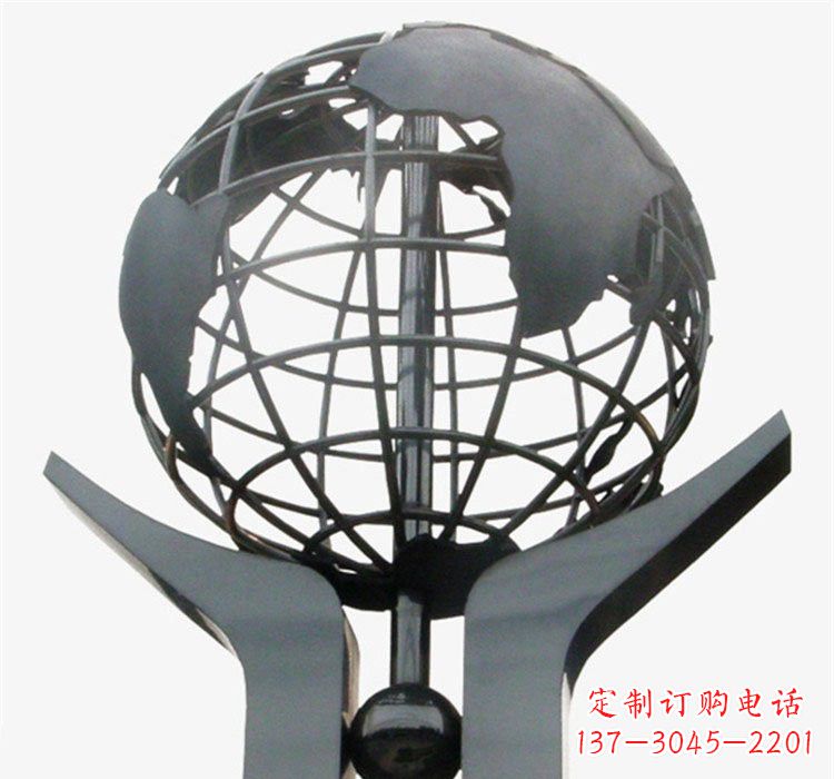 山西象征地球一体的不锈钢校园手托地球雕塑
