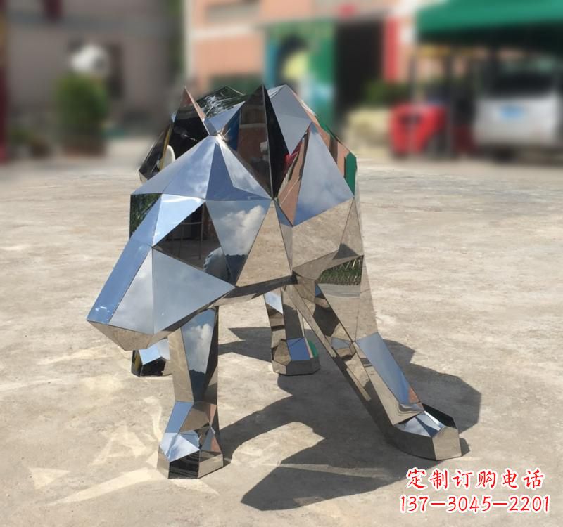 山西不锈钢园林动物几何狼雕塑