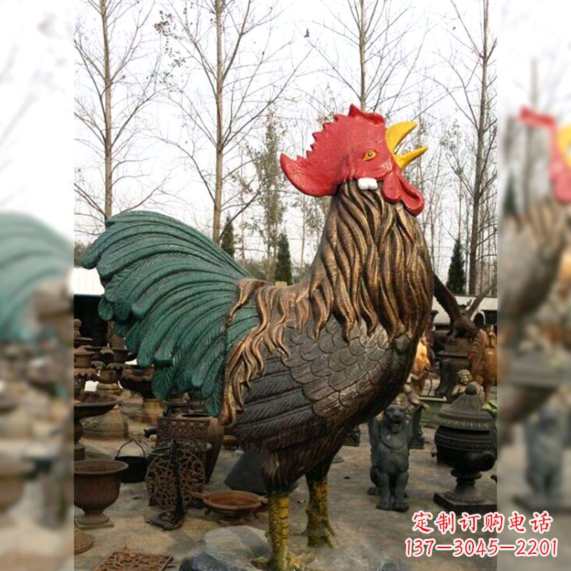 山西彩绘铜雕公鸡生肖动物雕塑