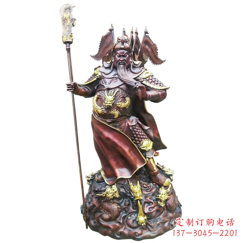 山西彩绘铸铜关公像