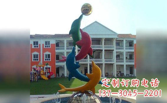 山西彩色不锈钢海豚雕塑海洋动物景观标识