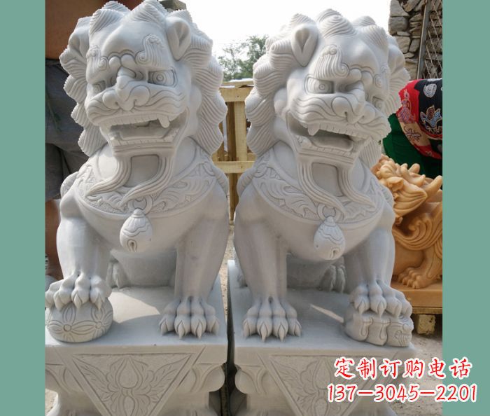山西踩球狮子门口看门石雕 (3)