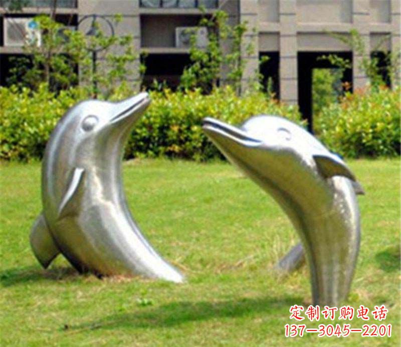 山西草坪镜面海豚不锈钢雕塑