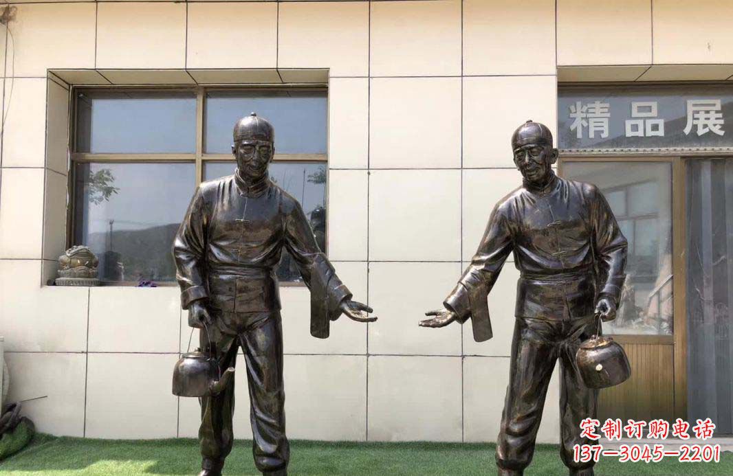 山西茶馆民俗店小二铜雕