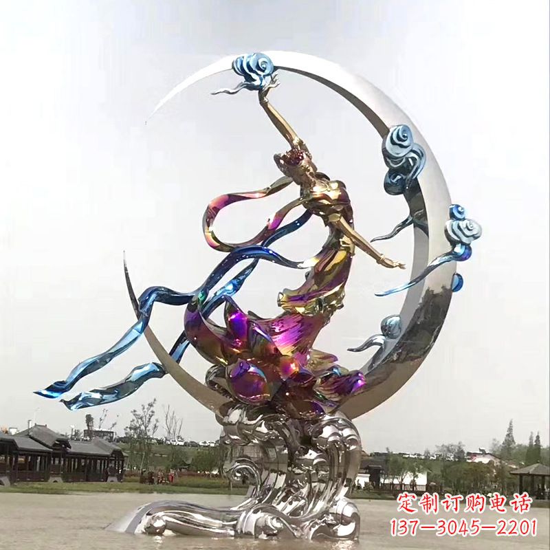 山西中国古代神话传说中的嫦娥奔月不锈钢雕塑景观