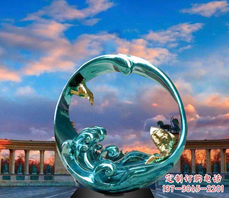 山西城市之环不锈钢彩银雕塑
