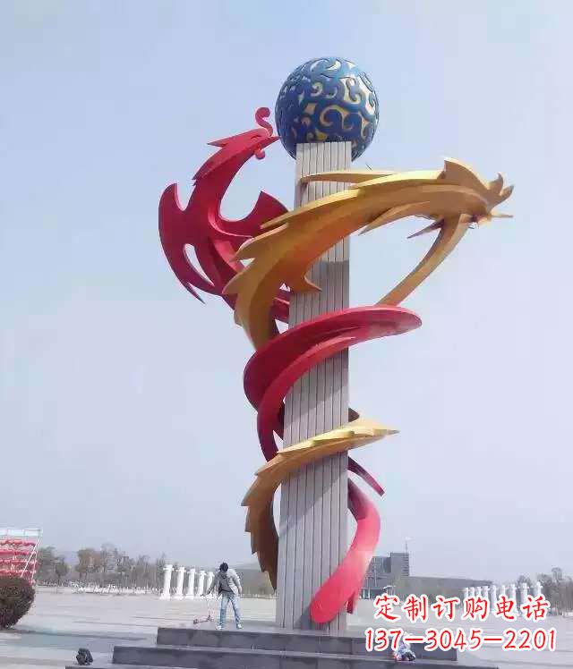 山西城市不锈钢龙柱景观雕塑