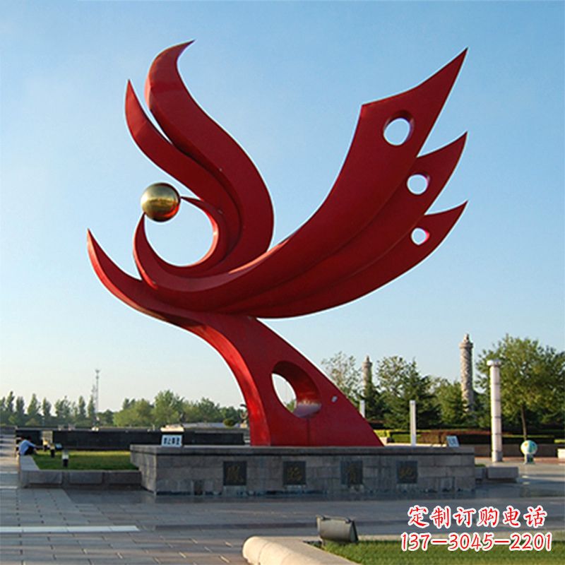 山西精美凤凰雕塑点缀公园园林景观