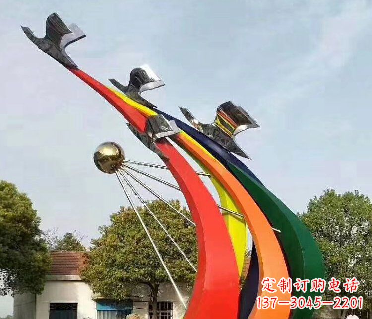 山西抽象和平鸽和太阳校园不锈钢雕塑