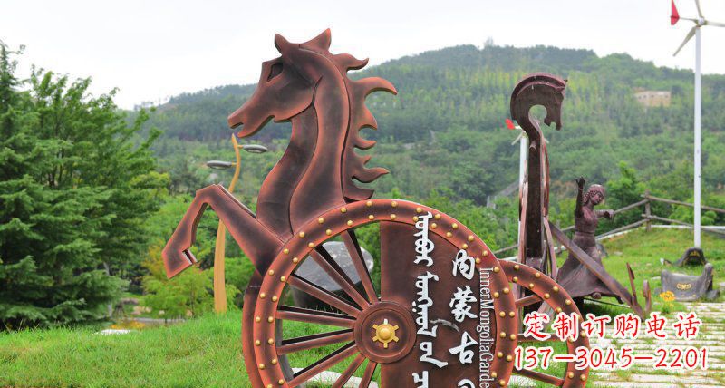 山西传承历史魅力,不锈钢马车雕塑悠然屹立