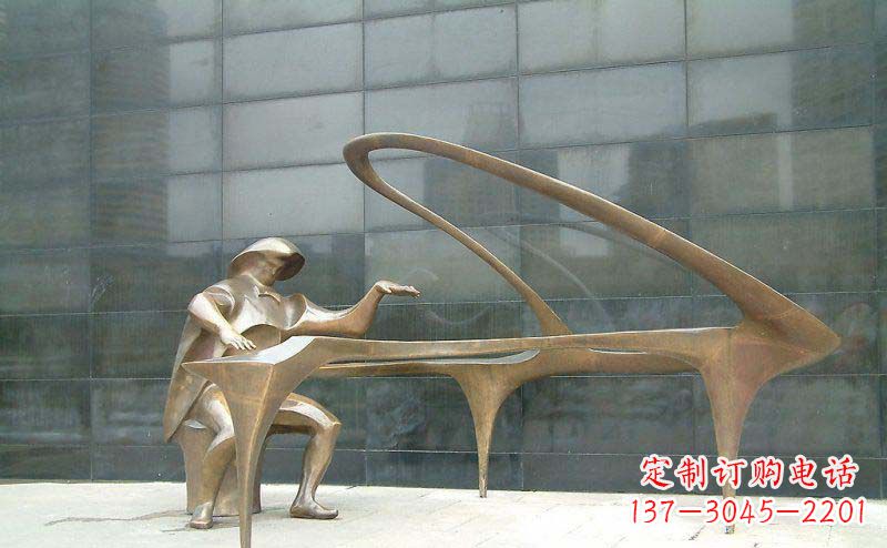 山西抽象人物弹钢琴街边景观铜雕