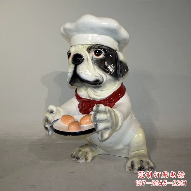 山西玻璃钢仿陶瓷狗雕塑——以斗牛犬为原型