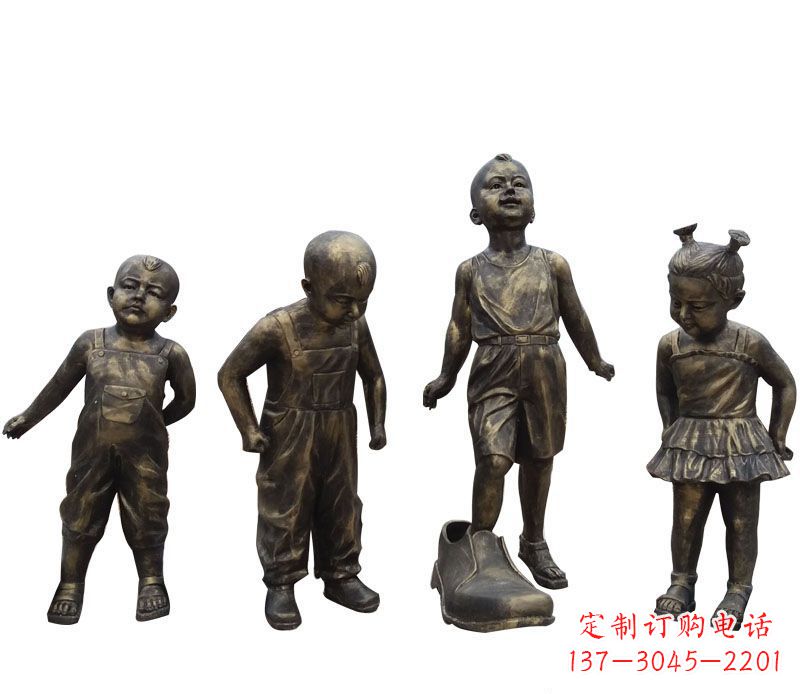 山西穿大鞋的儿童铜雕