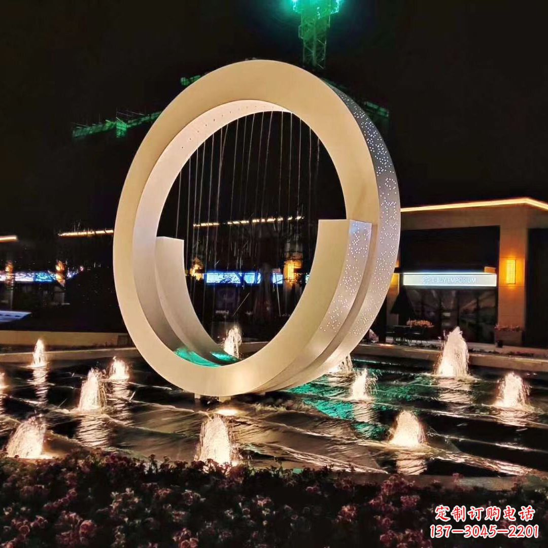 山西环状喷泉雕塑灯光点亮美丽