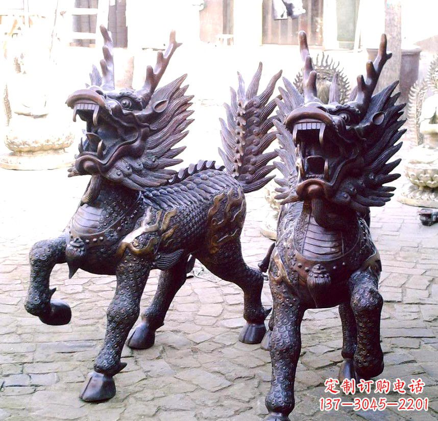 山西纯铜麒麟铜雕