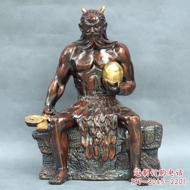 山西纯铜神农大帝坐姿雕塑像