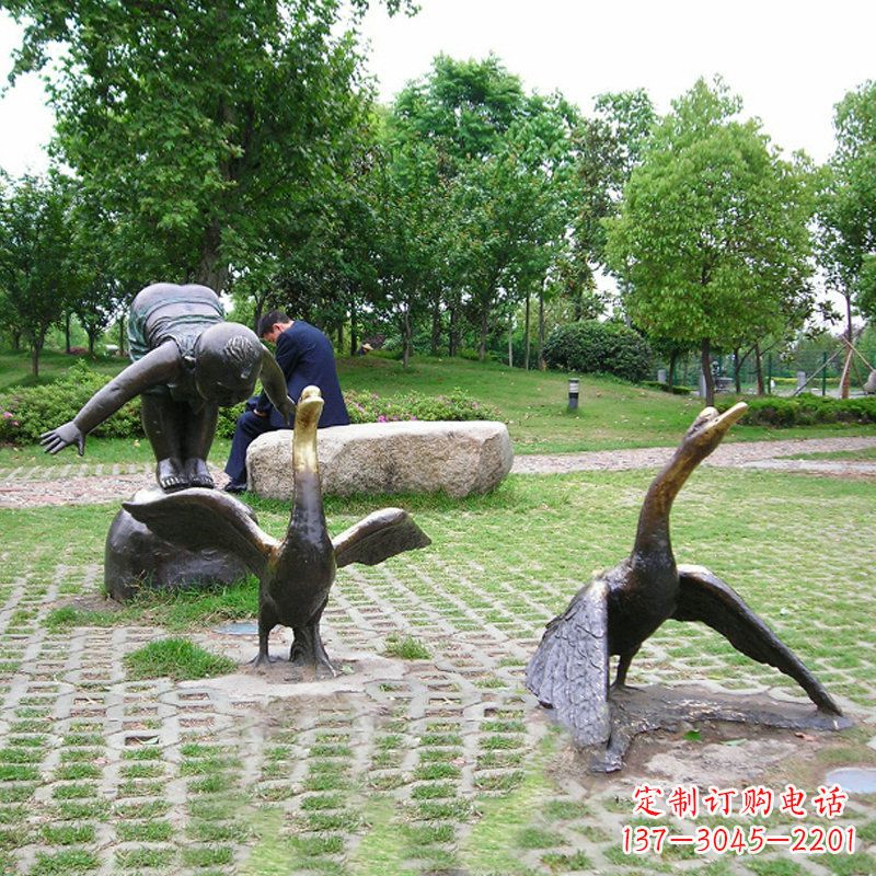 山西纯铜天鹅情景雕塑