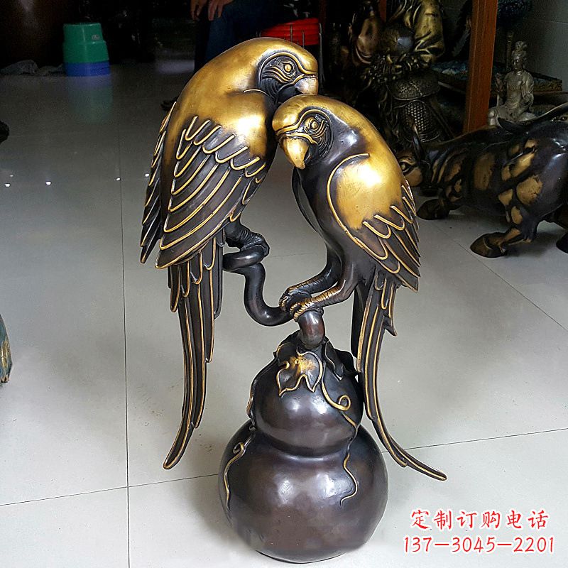 山西铸造纯铜鹦鹉雕塑