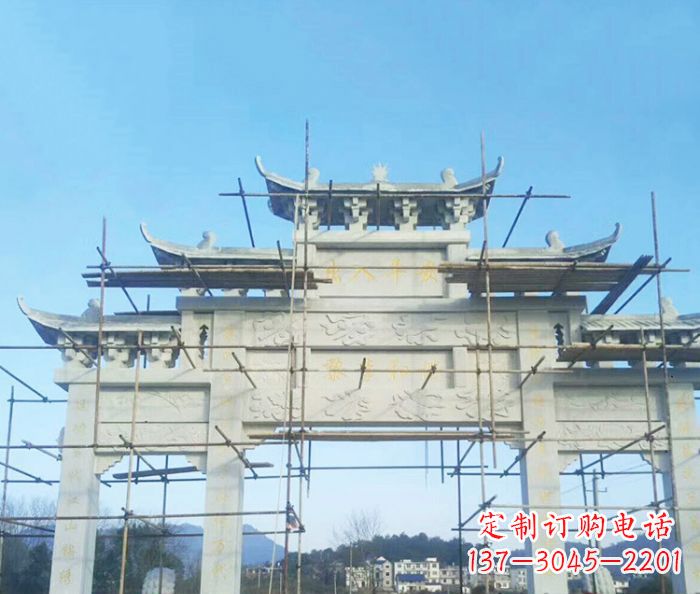 山西大理石三门牌坊雕塑