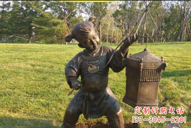山西打着灯笼的儿童公园景观铜雕雕塑