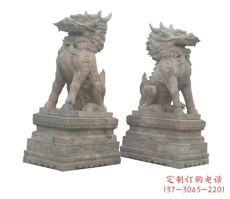 山西大理石踩球麒麟门口神兽石雕