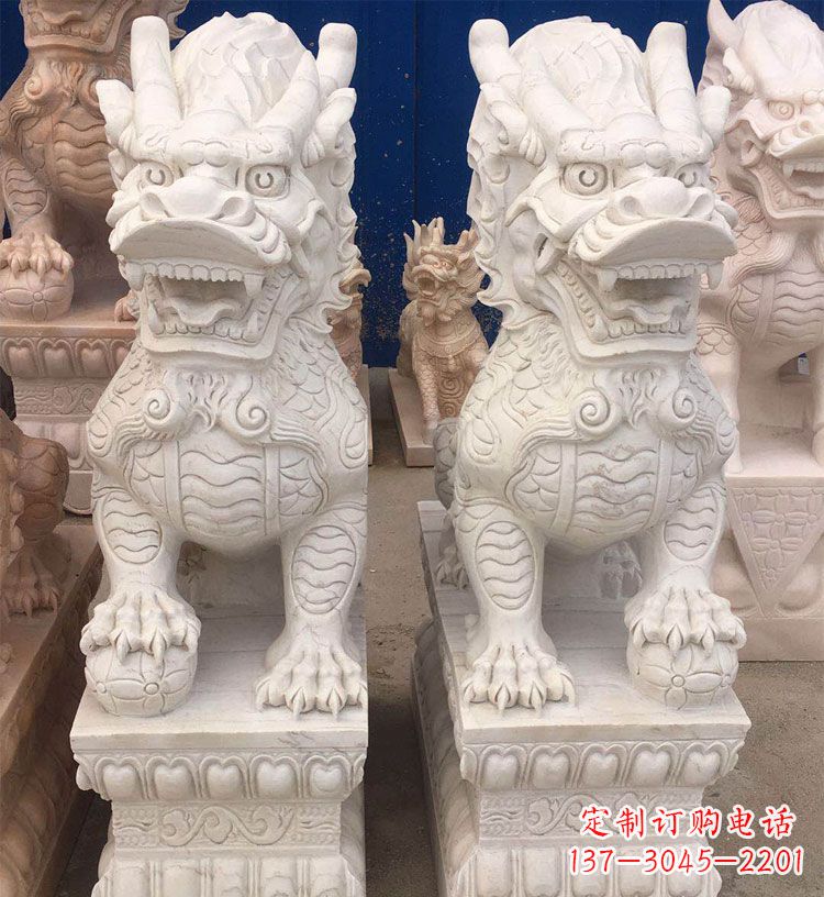 山西大理石踩球麒麟门口神兽石雕 (3)