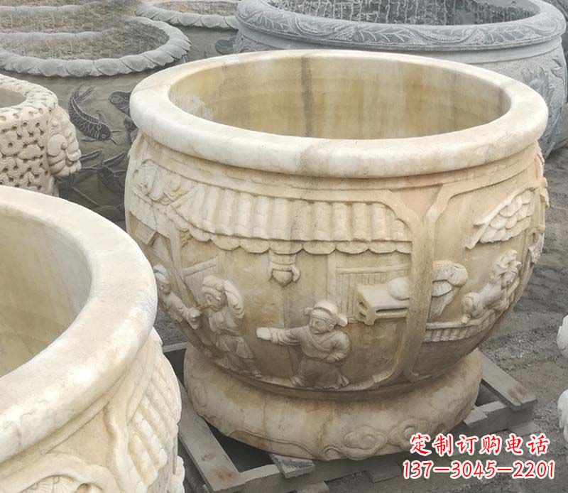 山西雕刻精美的大理石儿童水缸