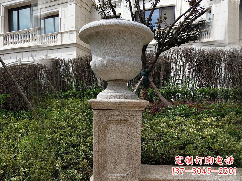 山西大理石花钵小区花盆石雕