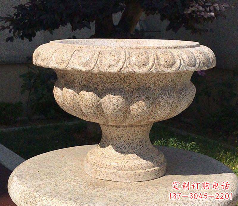 山西大理石花钵公园花盆石雕