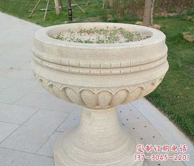 山西大理石花盆石雕
