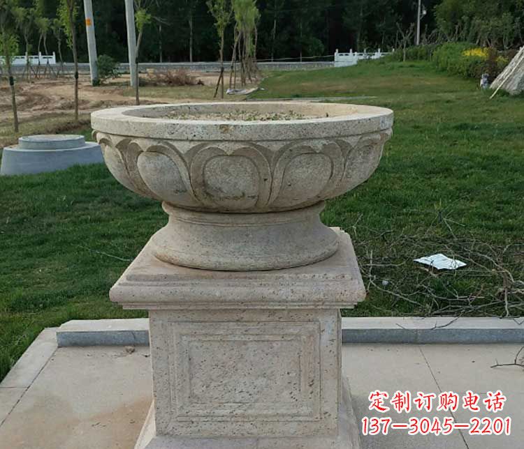 山西大理石花盆石雕