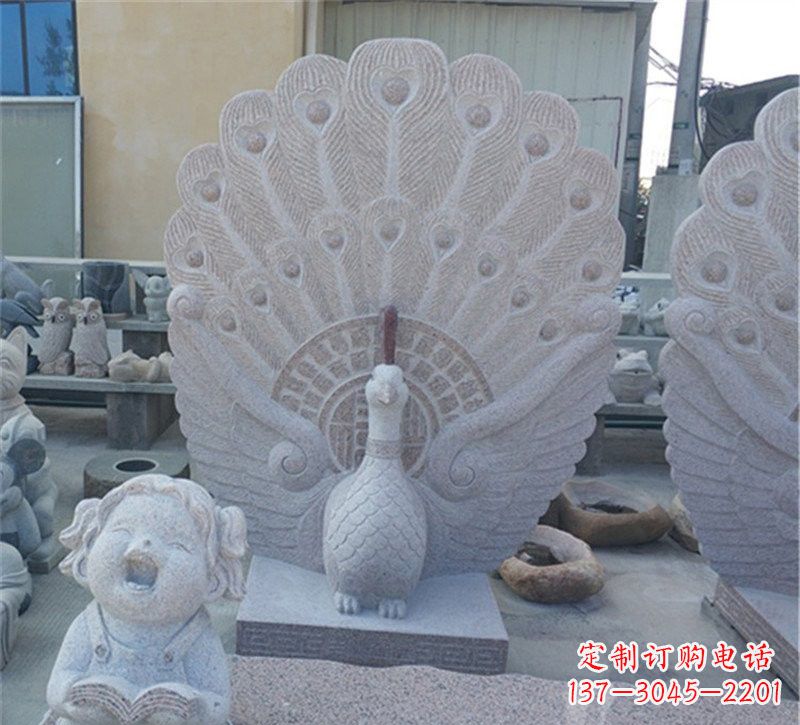 山西大理石孔雀开屏石雕