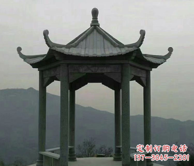 山西考究工艺,奢华大理石六角凉亭雕塑