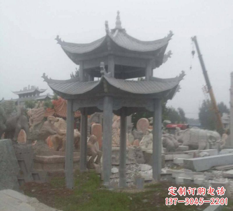 山西大理石六角凉亭石雕,精美绝伦