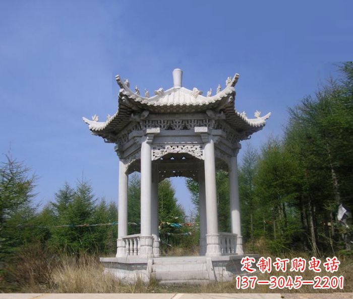 山西精美大理石六角石凉亭雕塑