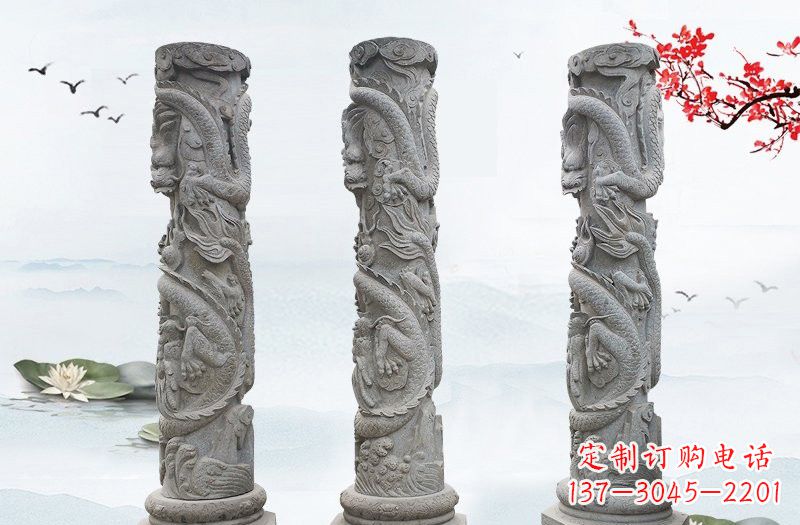 山西精美大理石龙柱雕塑