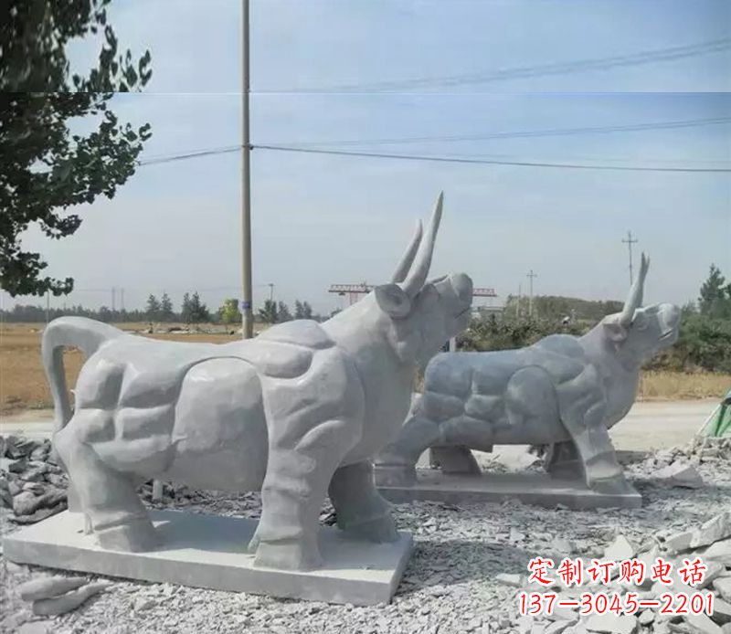 山西大理石多角度牛雕塑