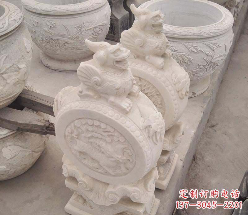 山西大理石貔貅抱鼓石雕塑