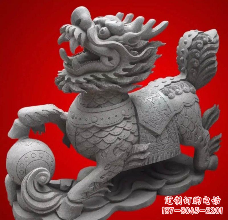 山西大理石企业小区门口麒麟雕塑