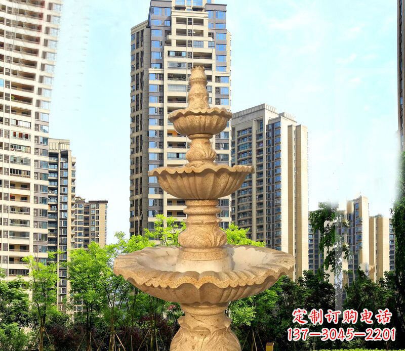 山西大理石三层喷泉公园石雕 (2)