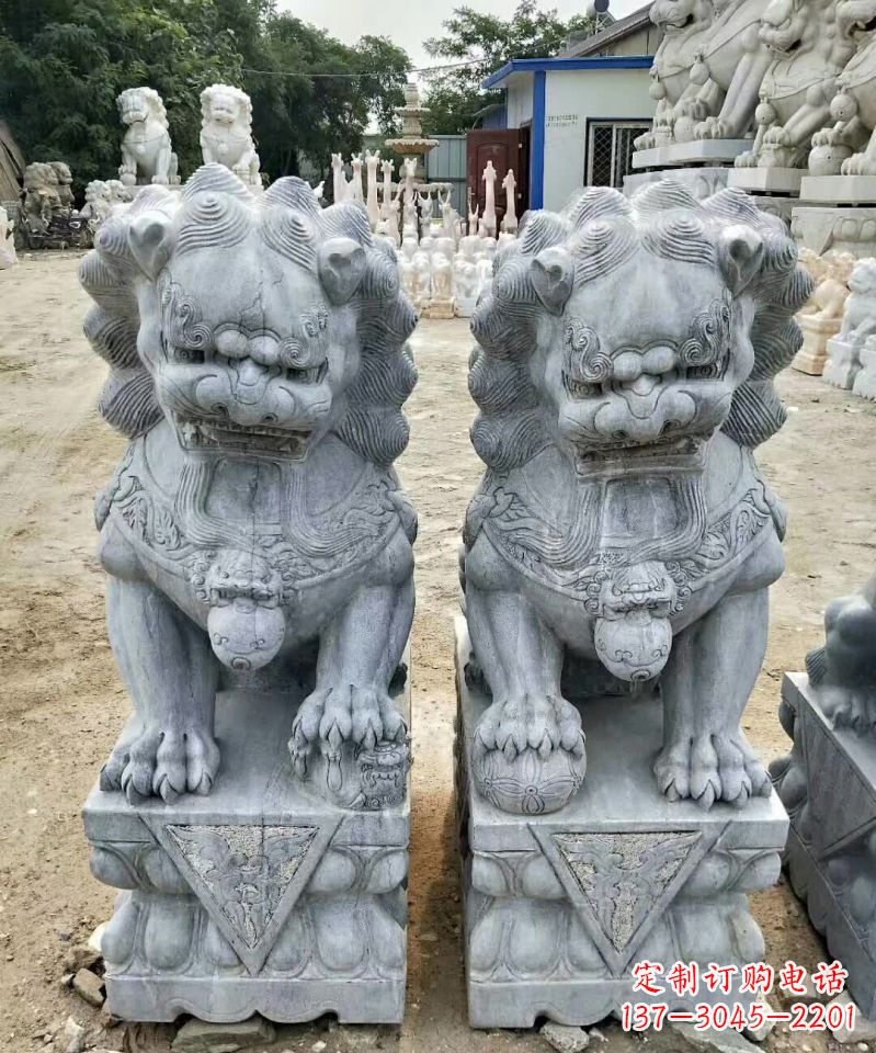 山西传统工艺精雕大理石狮子石雕塑