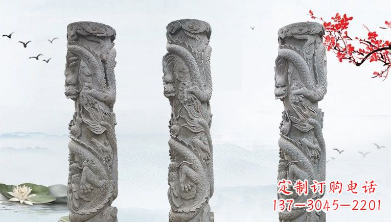 山西精美大理石龙柱雕塑