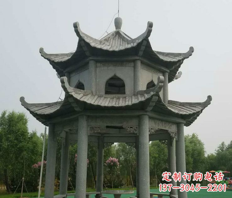 山西大理石双层凉亭石雕