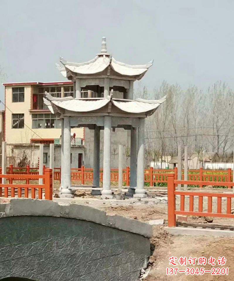 山西大理石双层凉亭雕塑