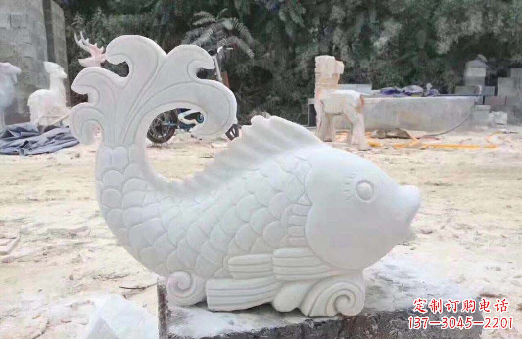 山西大理石鱼喷泉雕塑装置