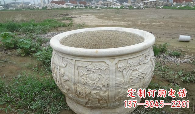 山西大理石鸳鸯花盆雕塑