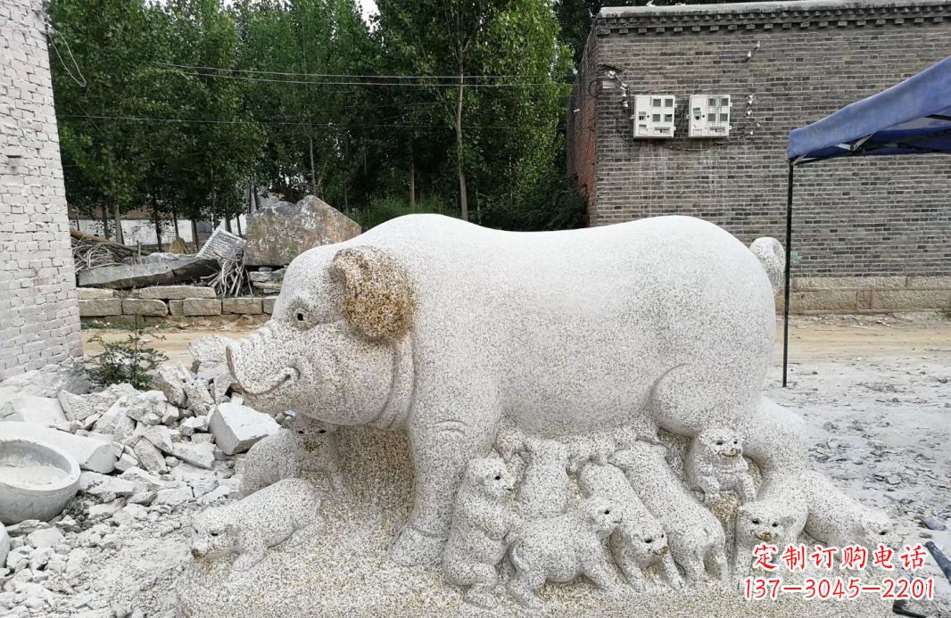 山西大理石招财小母猪动物雕塑
