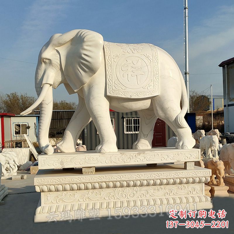 山西精致大象石雕雕塑