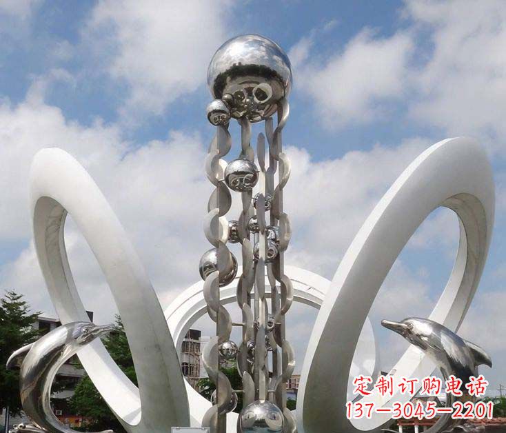 山西精致不锈钢海豚雕塑