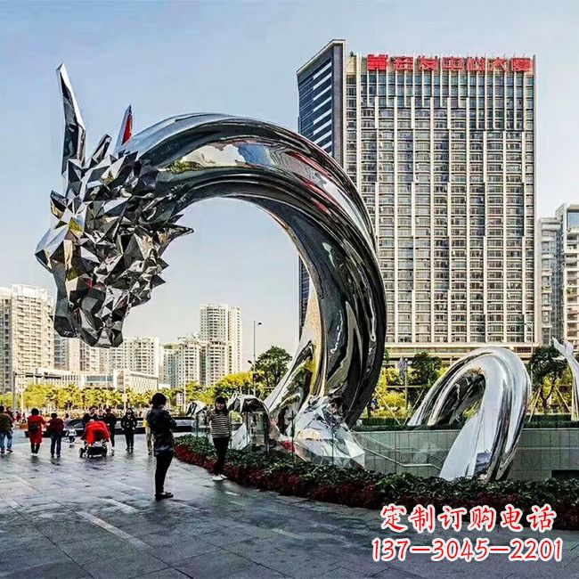 山西大型不锈钢龙镜面景观雕塑-城市创意动物景观雕塑